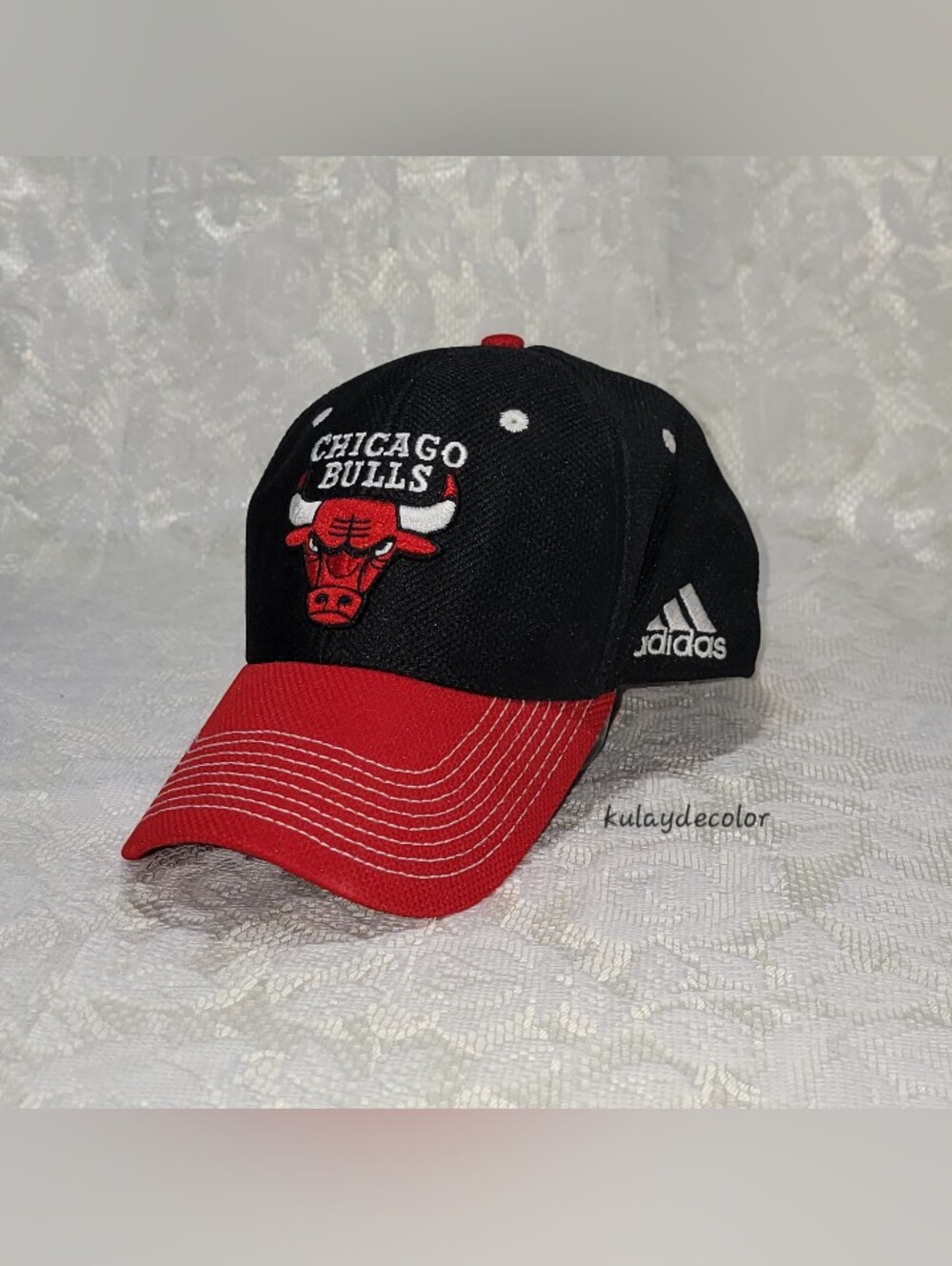Adidas Chicago Bulls NBA 2016 S/M Stretch Fit Hat Black Red Official Cap